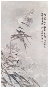 任预 月夜雪鹭 立轴